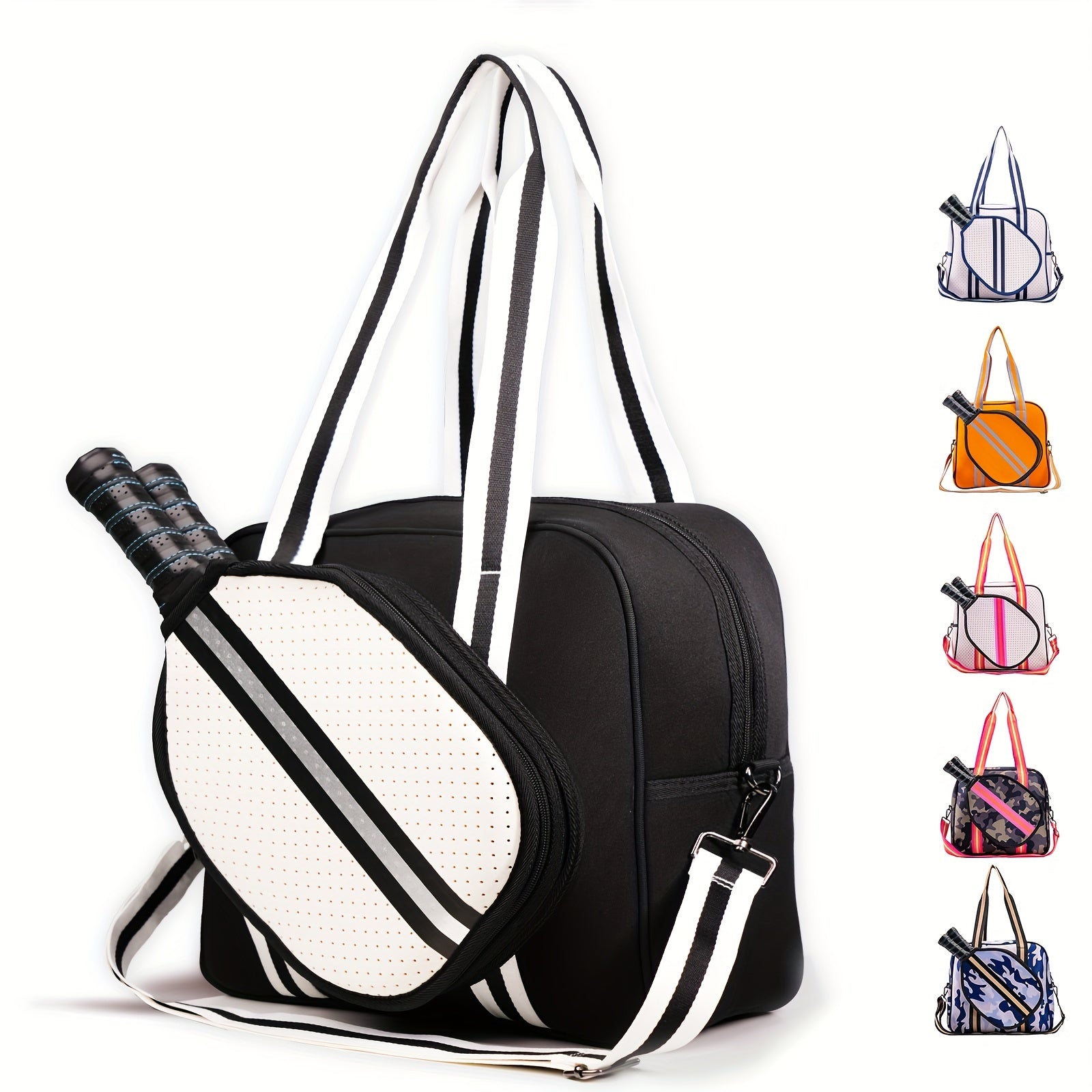 Crossbody Sling Pickleball Bag with Shoulder Strap - Portable Sports Bag for Men and Women - Pickleball Holder Handbag | Classic Black & White