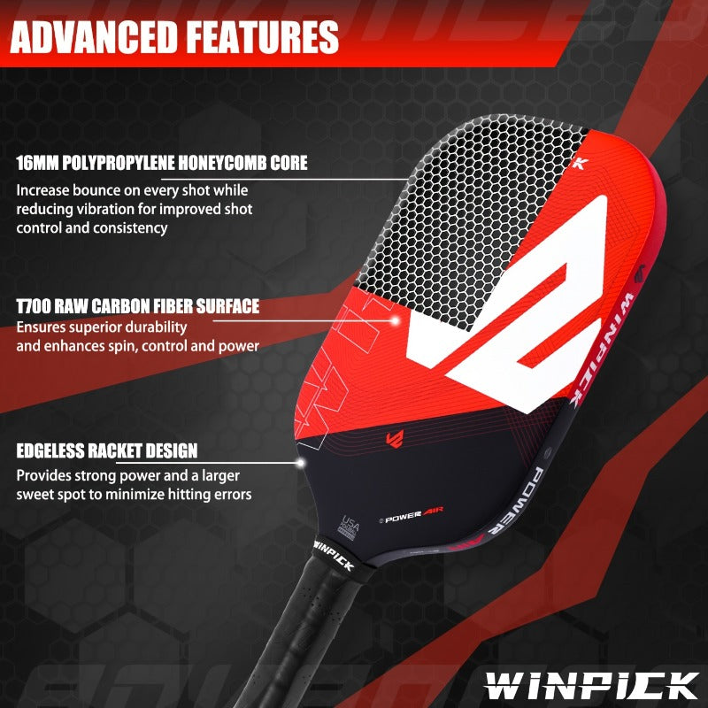 ThermoForce T700 Carbon Fiber 16mm Pickleball Paddle PP Honeycomb Core | Pyro