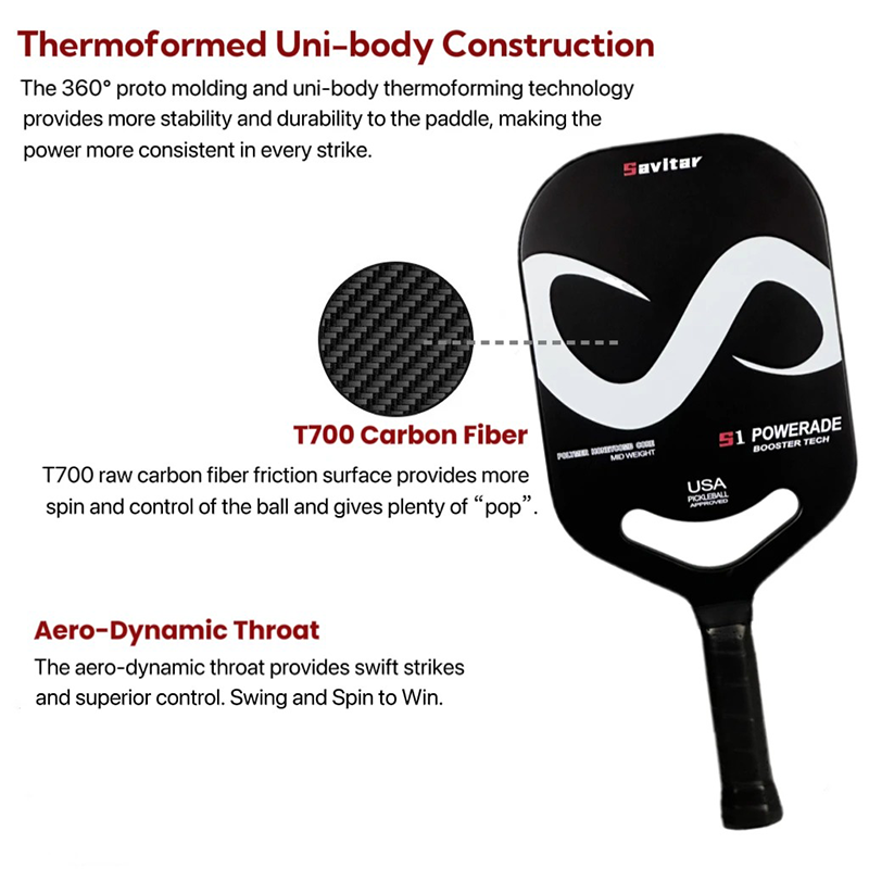 ThermoForce T700 Carbon Fiber 14mm Pickleball Paddle PP Honeycomb Core | Infinity S1