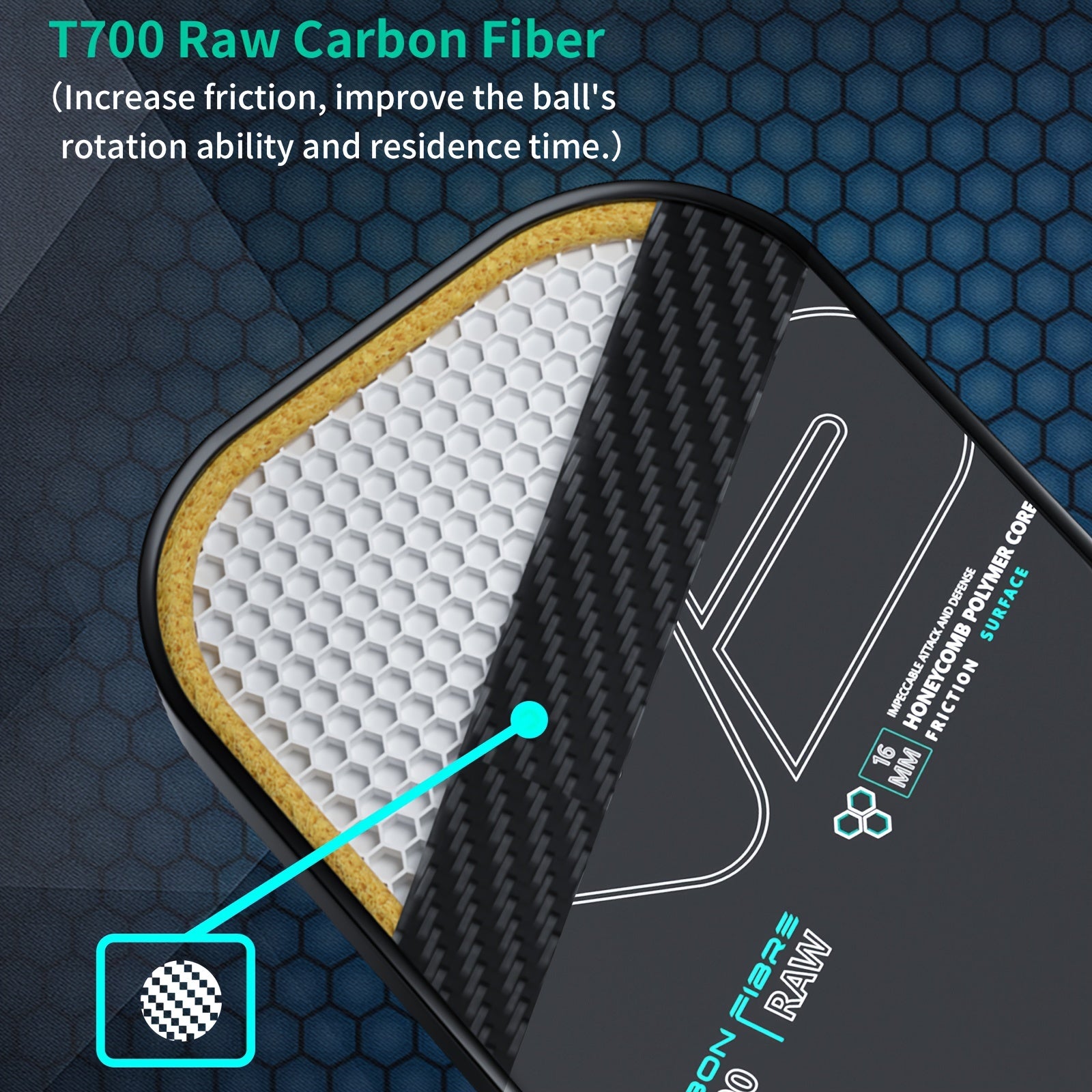 ThermoForce T700 Carbon Fiber 16mm Pickleball Paddle PP Honeycomb Core | Evo