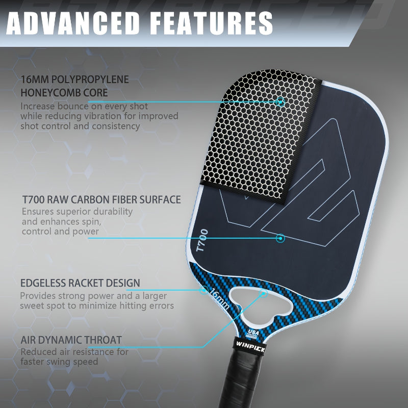 ThermoForce T700 Carbon Fiber 16mm Pickleball Paddle PP Honeycomb Core | Iceflow