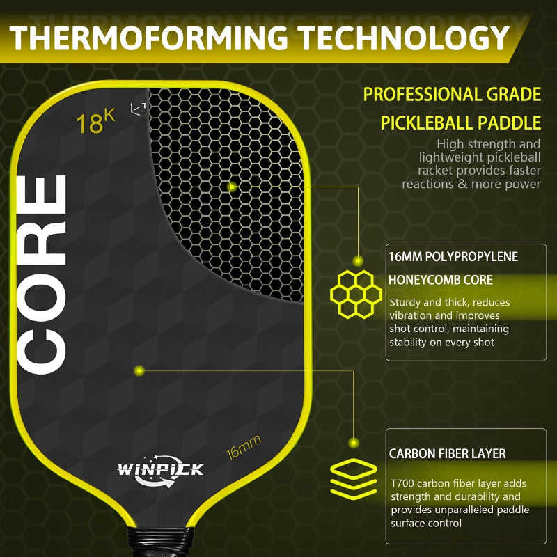 Pro-Comp ThermoForce T700 Carbon Fiber 18K Textured 16mm Pickleball Paddle PP Honeycomb Core | Solar Core