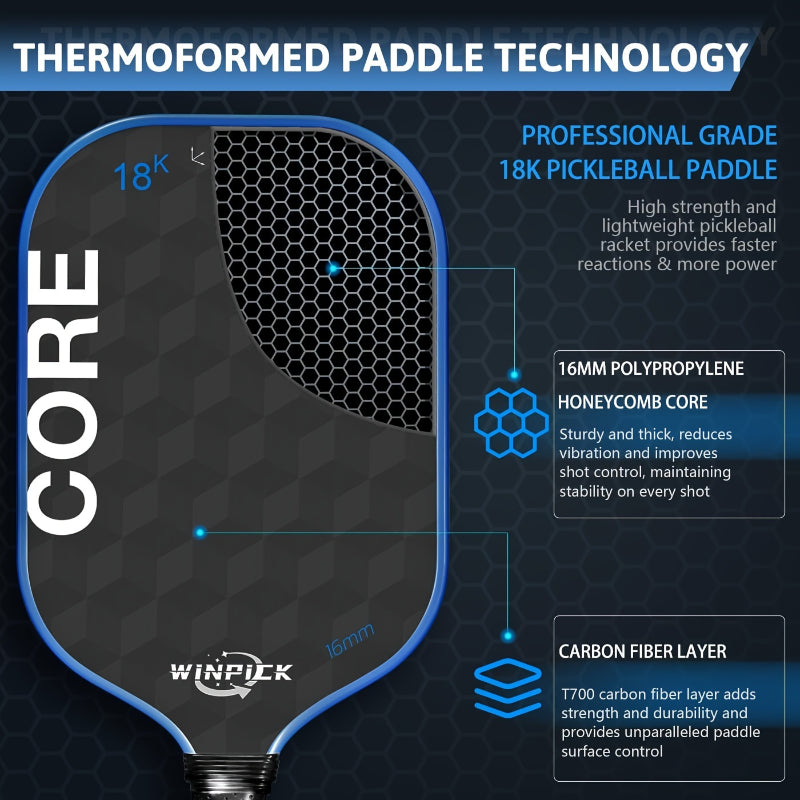 Pro-Comp ThermoForce T700 Carbon Fiber 18K Textured 16mm Pickleball Paddle PP Honeycomb Core | Cobalt Core