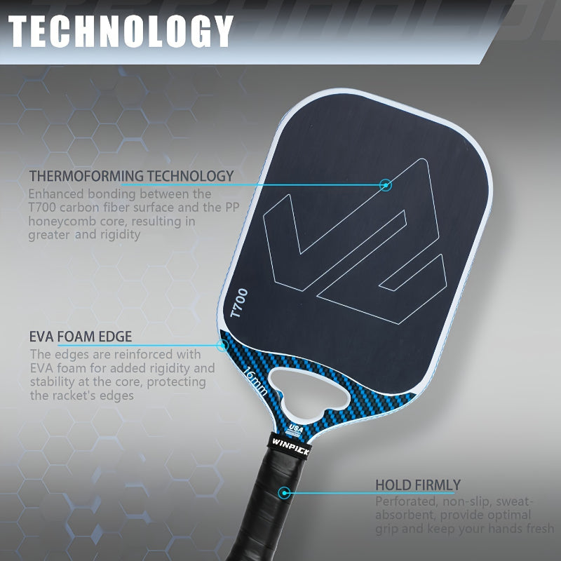 ThermoForce T700 Carbon Fiber 16mm Pickleball Paddle PP Honeycomb Core | Iceflow