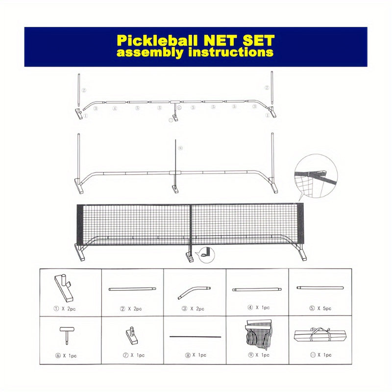 Portable USAPA Regulation Size 22ft Pickleball Set with Net - Durable Steel Frame, oncourtoffcourt, Includes 4 Balls & Court Markers, Portable Design with Carry Bag