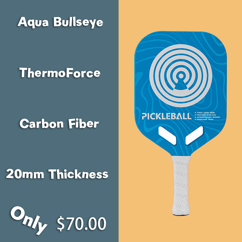 ThermoForce T300 Carbon Fiber 20mm Pickleball Paddle PP Honeycomb Core | Aqua Bullseye