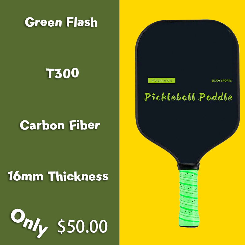 CoolGrip T300 Carbon Fiber 16mm Pickleball Paddle PP Honeycomb Core | Green Flash