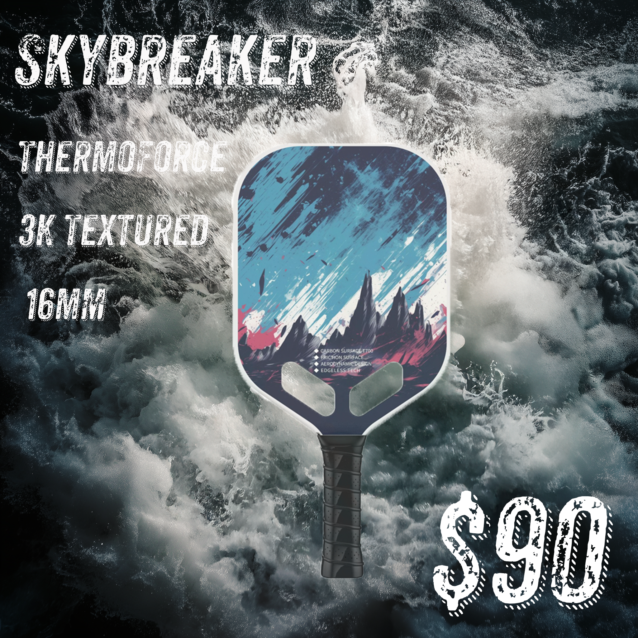 ThermoForce T300 Carbon Fiber 3K Textured 16mm Pickleball Paddle PP Honeycomb Core | Skybreaker