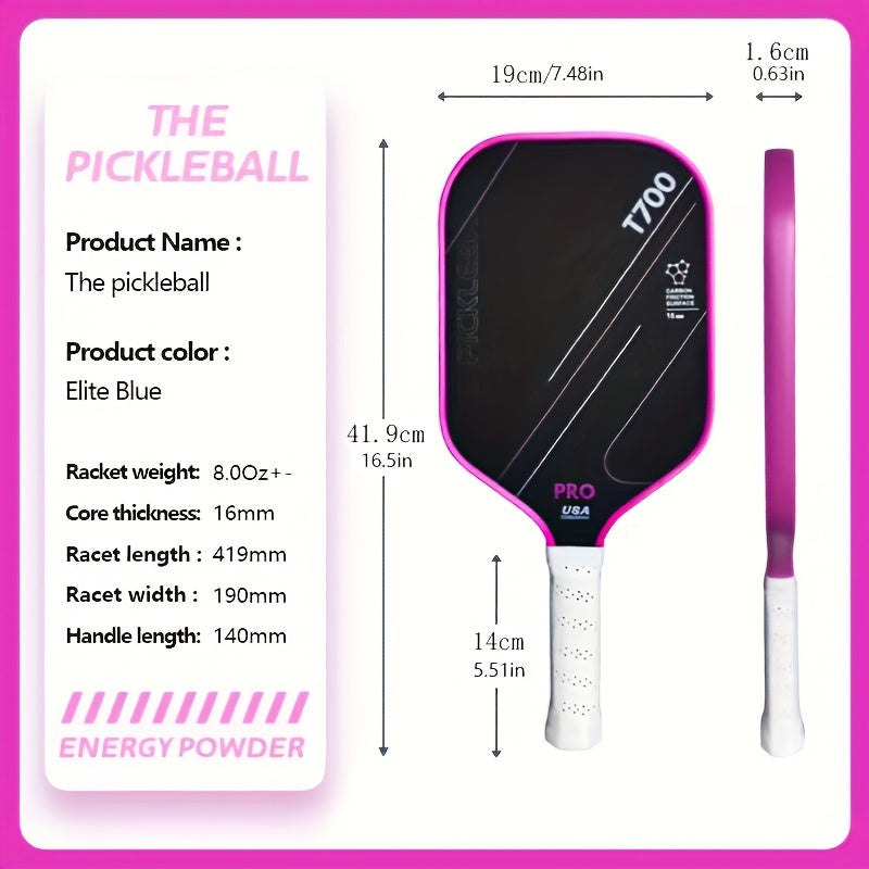 ThermoForce T700 Carbon Fiber 16mm Pickleball Paddle PP Honeycomb Core | Magenta