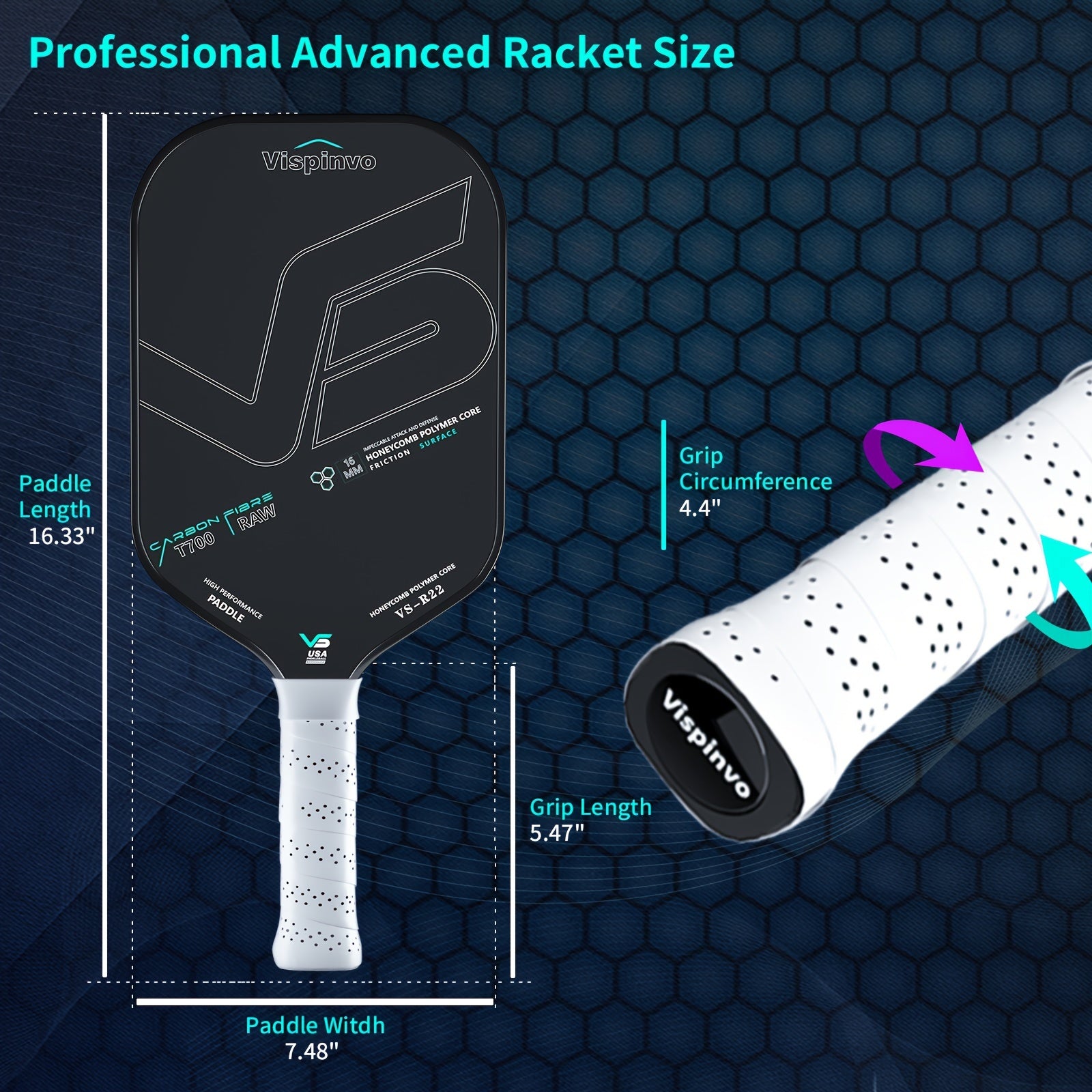 ThermoForce T700 Carbon Fiber 16mm Pickleball Paddle PP Honeycomb Core | Evo