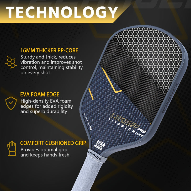 ThermoForce Titanium T700 Carbon Fiber 16mm Pickleball Paddles PP Honeycomb Core | Auric