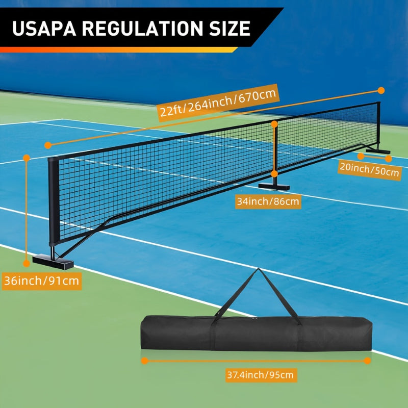 Portable USAPA Regulation Size 22ft Pickleball Set with Net - Durable Steel Frame, oncourtoffcourt, Includes 4 Balls & Court Markers, Portable Design with Carry Bag