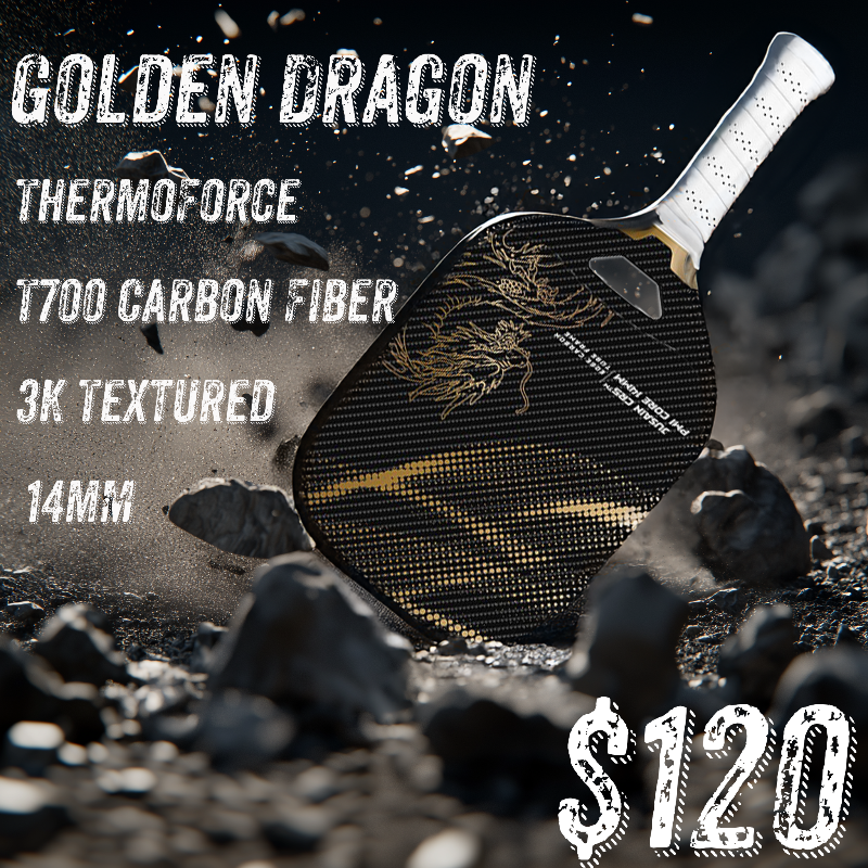 Pro-Comp ThermoForce T700 Carbon Fiber 3K Textured 14mm Pickleball Paddle PP Honeycomb Core | Golden Dragon